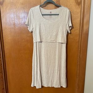 Kindred Bravely Eleonora bamboo maternity nursing dress Oatmeal Stripe size L
